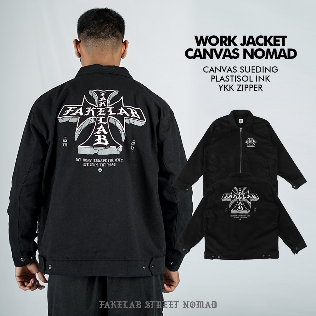 Fakelab Work Jacket Iron Cross  / Kemeja Panjang Resleting / Zip Shirt Motor Series