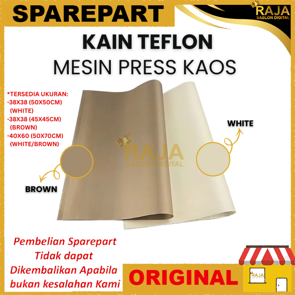Teflon Sheet / Kain Teflon Mesin Press Kaos, 38x38/40x60/60x40 Alas Press/Sablon