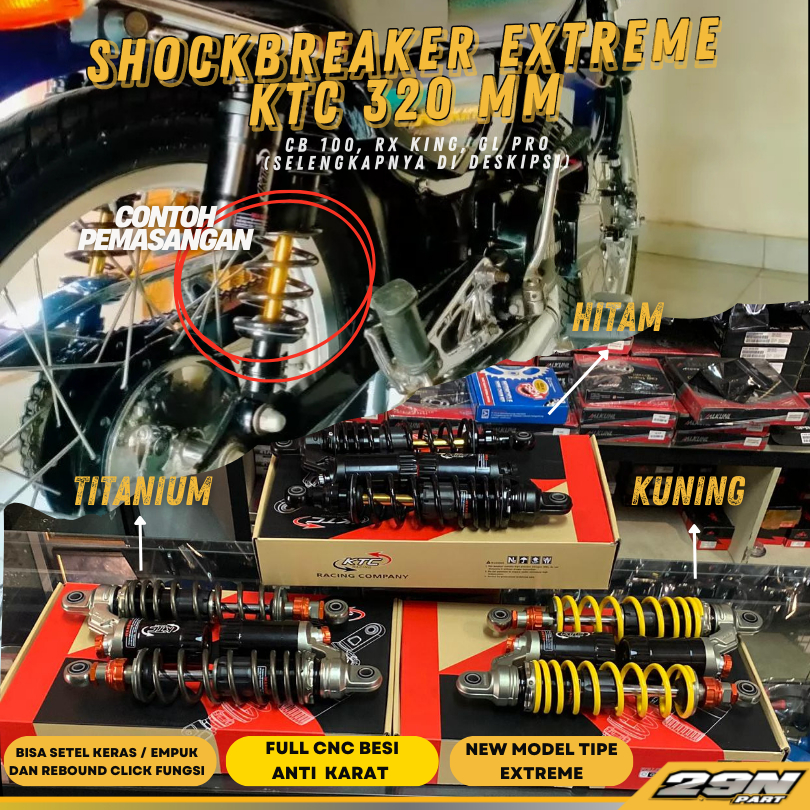 Shock Breaker Belakang Tabung ORIGINAL KTC EXTREME SERIES 320 MM RX KING RXKING RXK SUPRA X REVO MEG