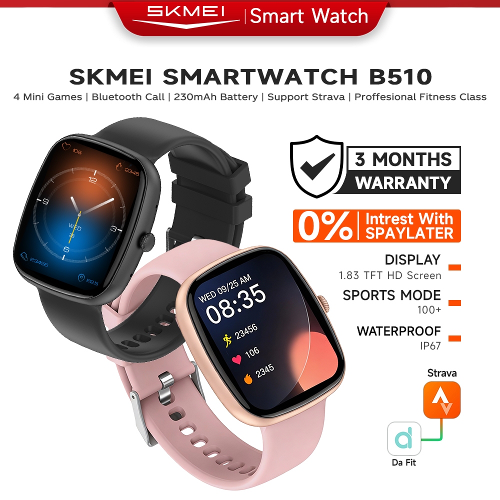 SKMEI Smartwatch B510 Jam Tangan Smartwatch Support Strava IP67 Waterproof 1.83-inch Touch Screen Bl