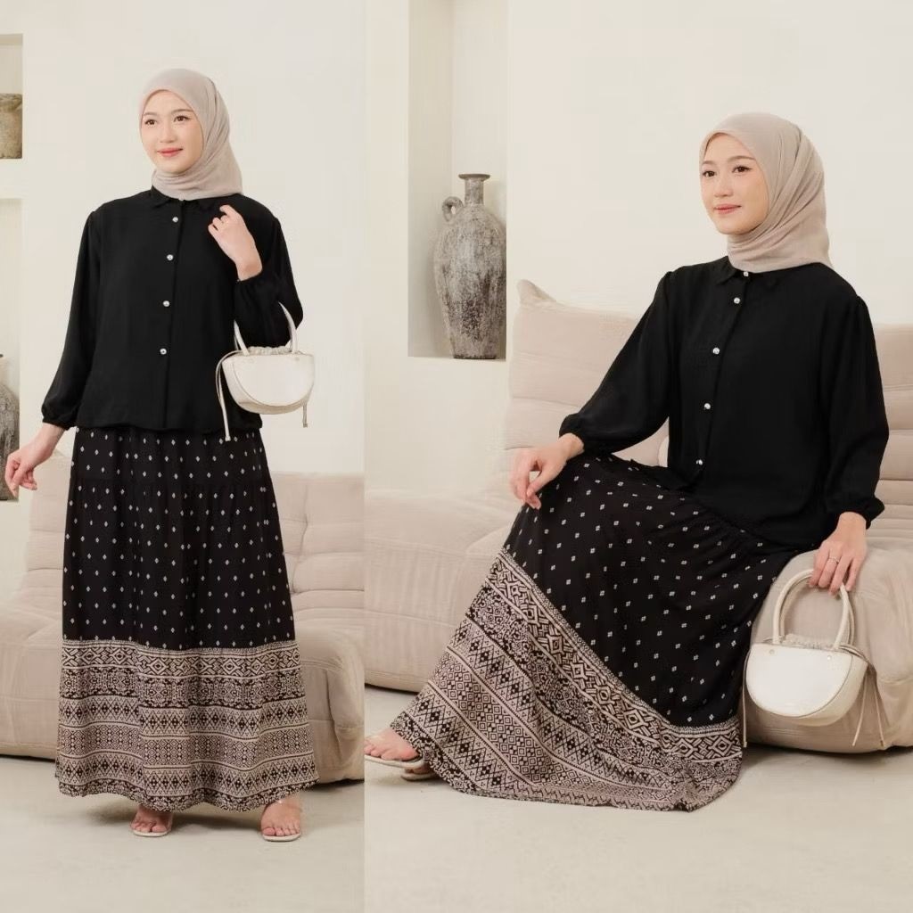 LALILAA SET ROK RAYON MIX CRINKLE // SET ROK MOTIF RAYON MIX CRINKLE // SETELAN KOMBINASI POLOS MOTI