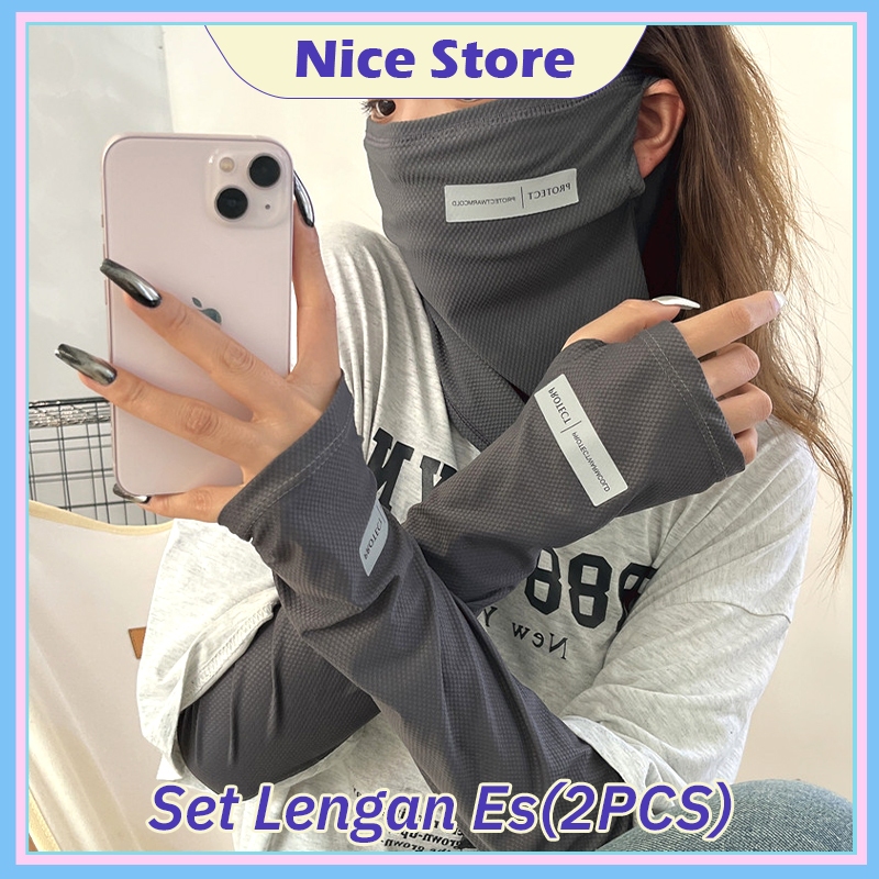 Arm Sleeve Cooling UV Protection Face Cover Cooling Masker Anti UV Set Manset Jempol Buff Masker Mot