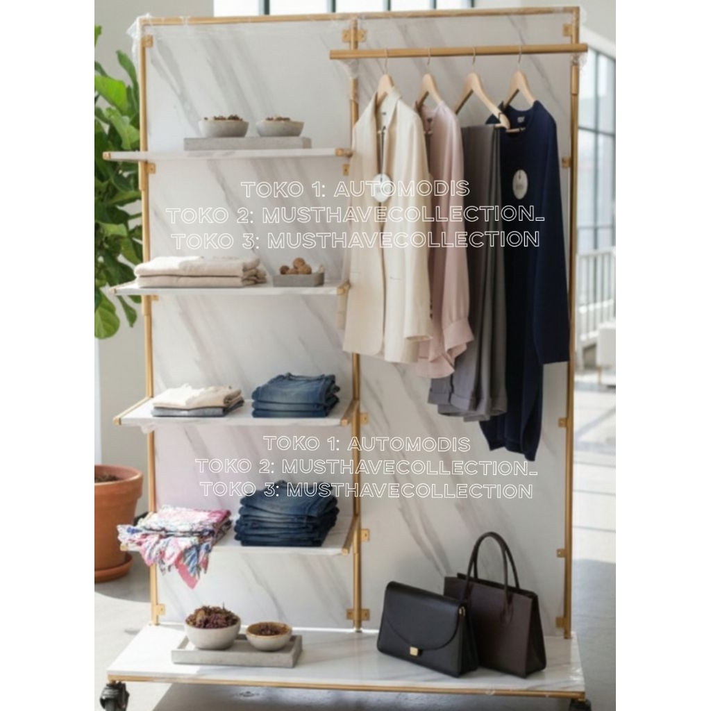 GAWANG BAJU 2 SISI LIPAT GANTUNG ANAK CELANA JEANS MARME PUTIH EMAS READY STOCK KUAT KOKOH RODA STAN