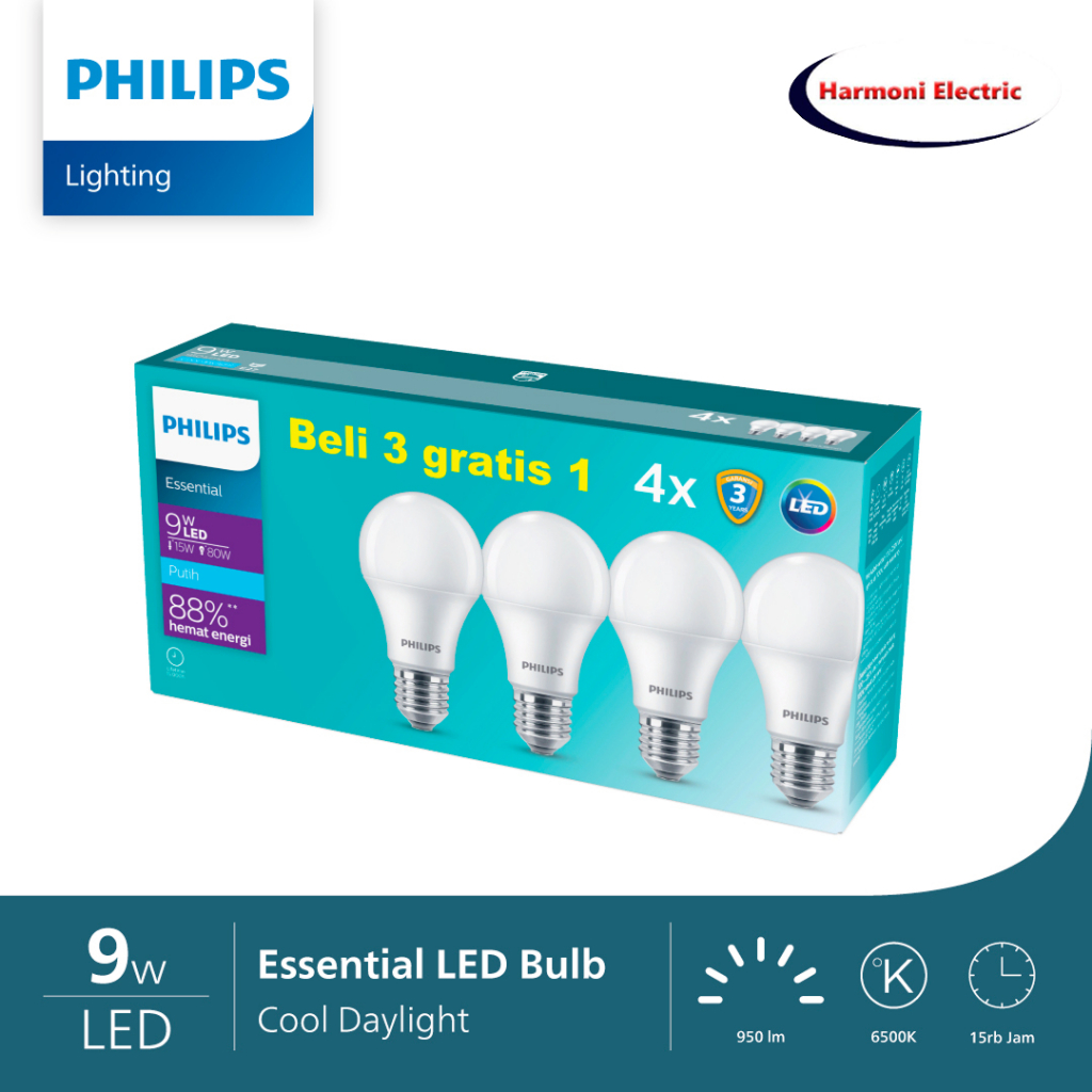 LAMPU PHILIPS ESSENTIAL LED 9WATT MULTIPACK