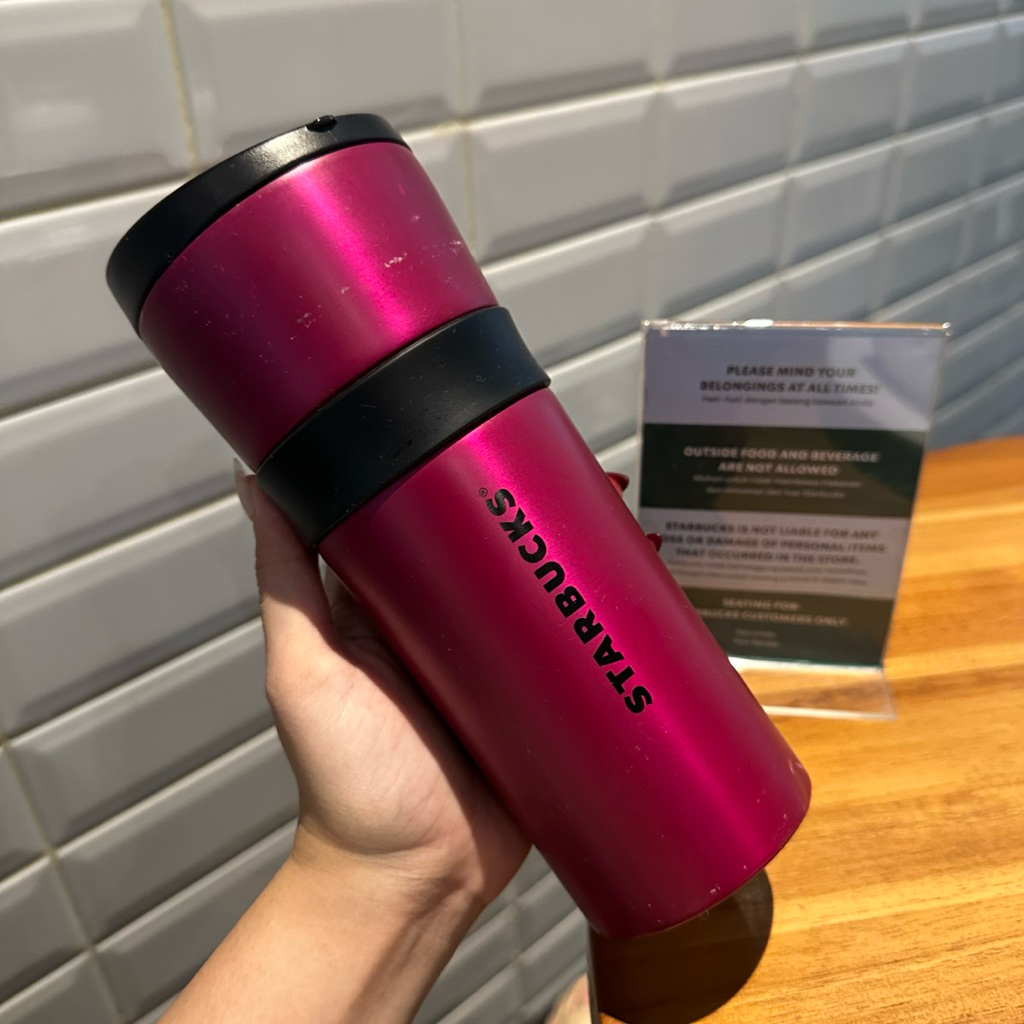 Preloved Tumbler Starbucks USA Magenta Black Stainless Steel Original Starbucks