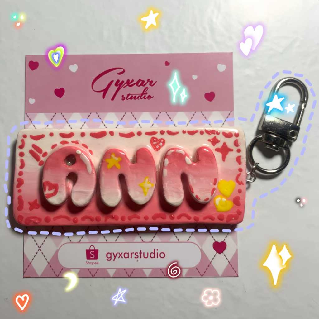 Custom gantungan Kunci Nama Ombre 3 Warna Handmade, Custom Clay Name Keychain, Custom Gantungan Kunc