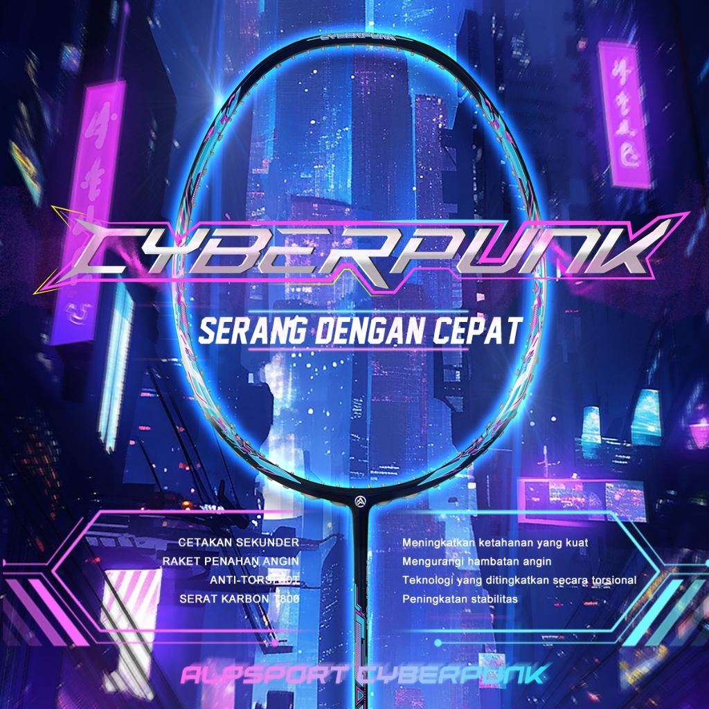 ALPSPORT New SBPK Cyberpunk Raket Bulutangkis Max 28LBS/5U/77g 100% Serat Karbon Hitam Desain Origin