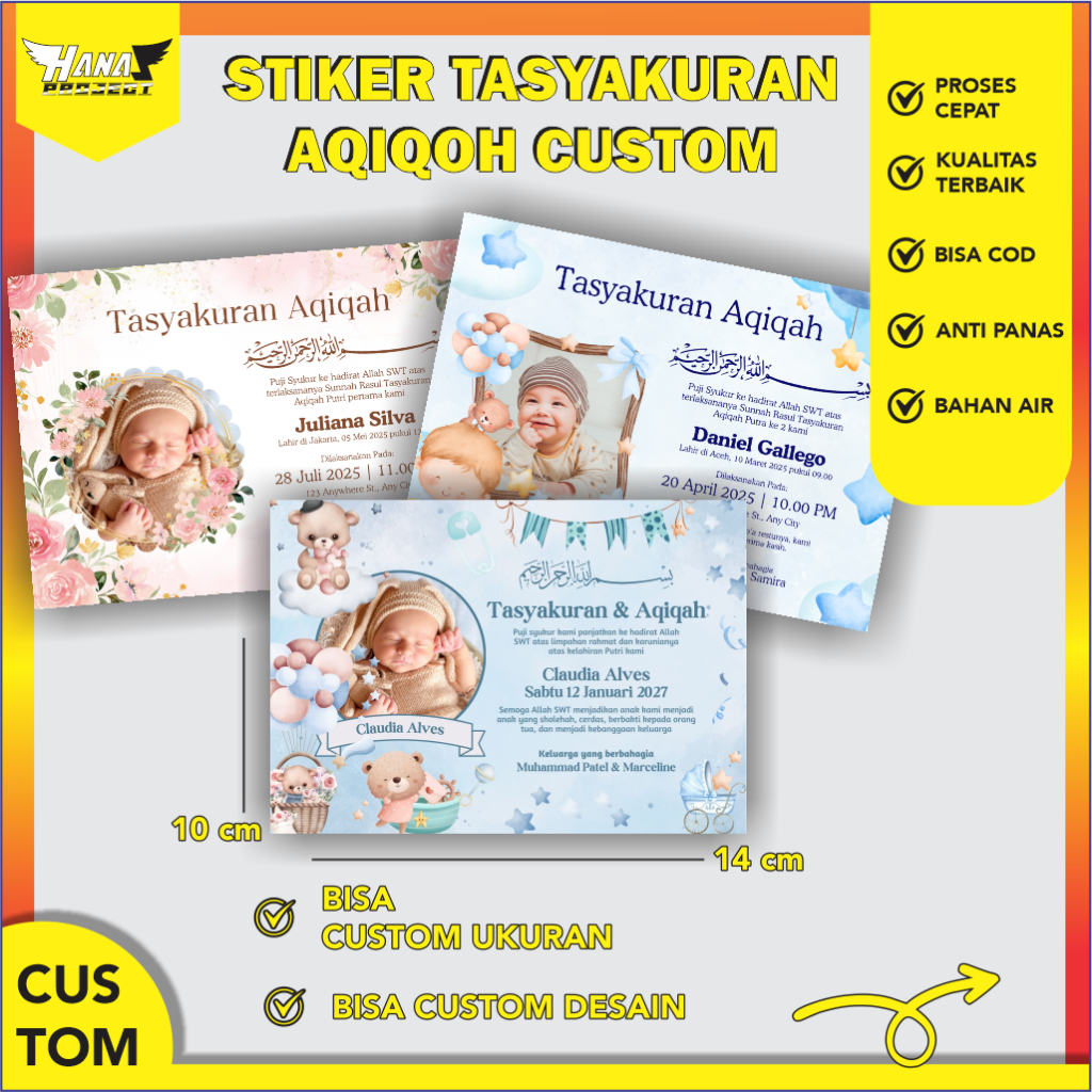 SQ1 STIKER AQIQAH BAYI / KARTU KELAHIRAN BAYI / UNDANGAN TASYAKURAN / LABEL KOTAK NASI