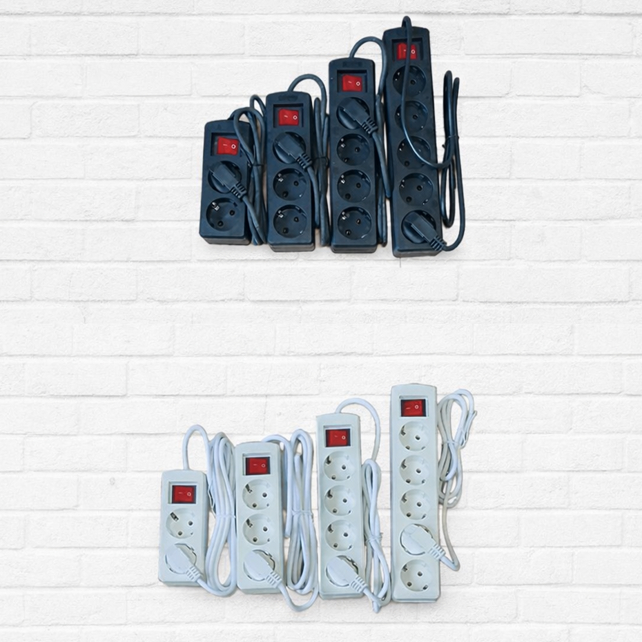 Stop Kontak Terminal Hitam / Putih 2/3/4/5 Lubang Panjang Kabel 10 Meter Garansi SNI