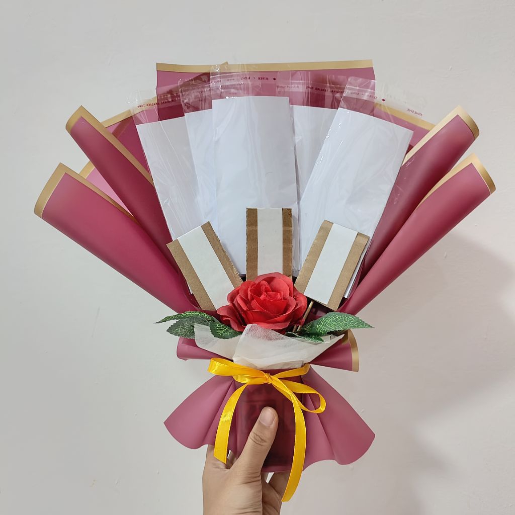 Buket Kosongan 5 Slot dan 3 Stik / Buket Uang / Buket Snack / Buket 5 Slot Uang dan 3 Stik Snack / F