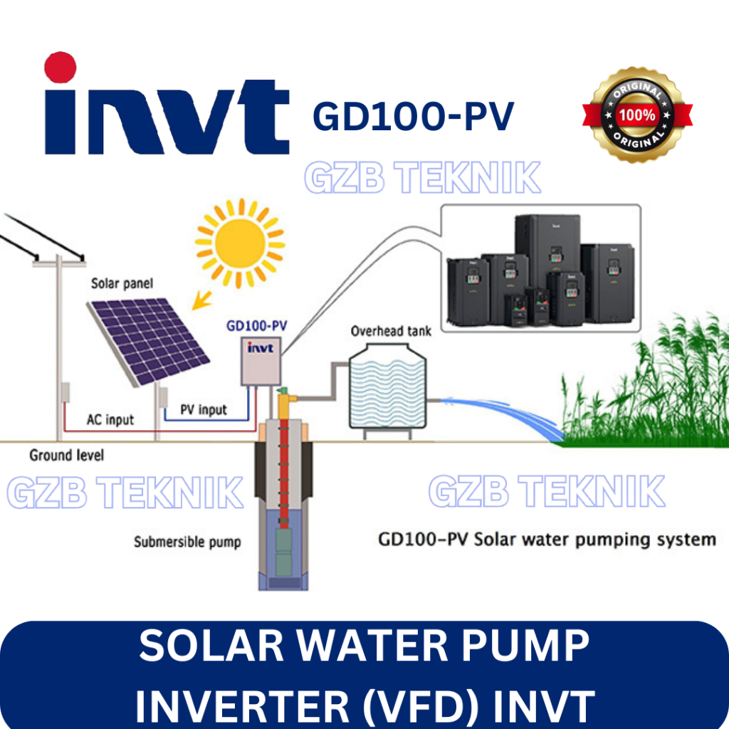 INVT GD100-022G-4-PV Inverter Pompa Air Tenaga Surya MPPT 22kW 3 Phase 380V