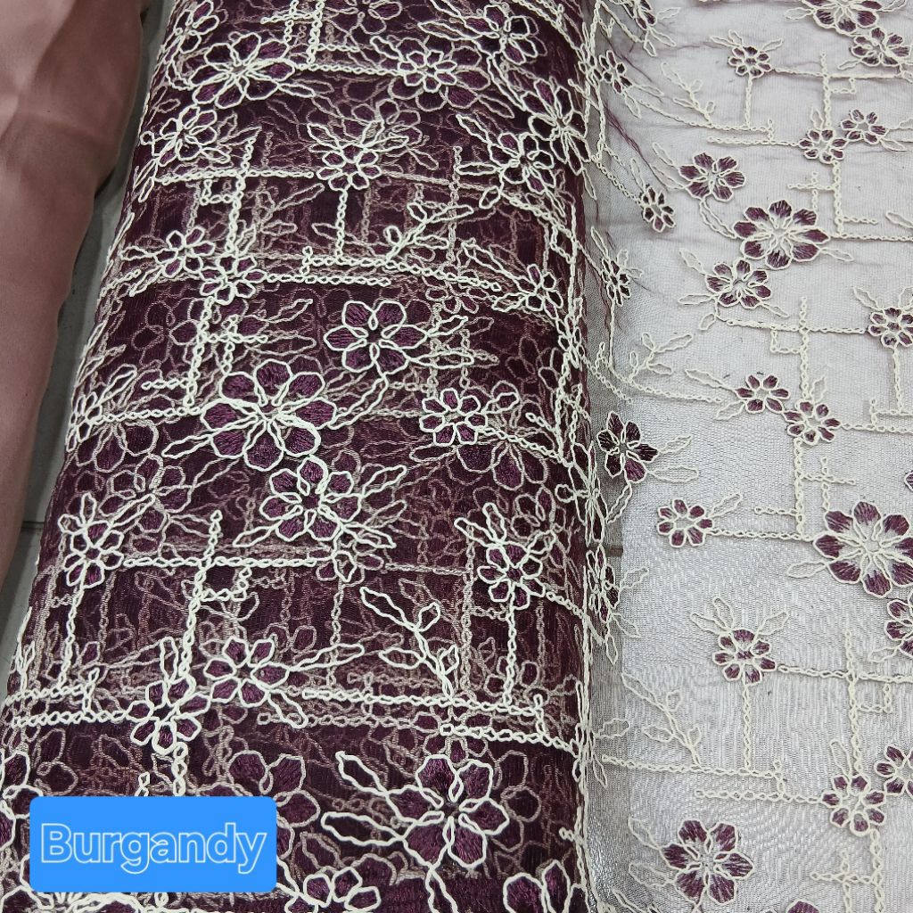 (COD)Kain bahan tile bordir sulam premium / Kain tile bordir sulam terbaru / Kain tile kebaya wanita