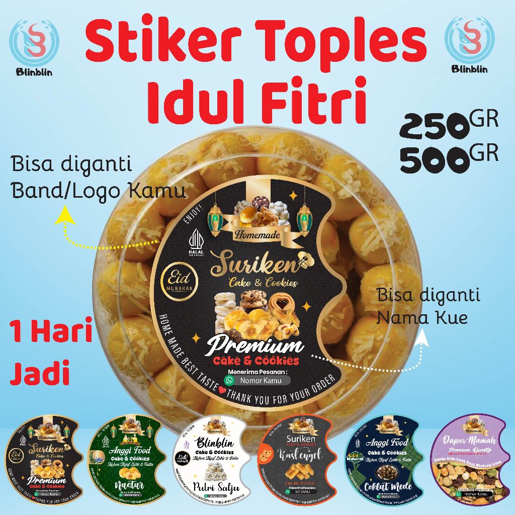 Cetak Stiker Toples / Stiker Kue kering / Stiker Custom / Stiker Cookies / Stiker Kue Lebaran / Free