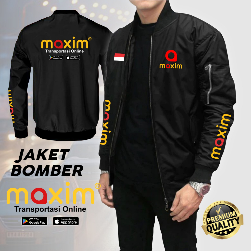 Jaket Bomber MAXIM Logo Kuning / Jaket Parasut Pria Wanita / Jaket Motor