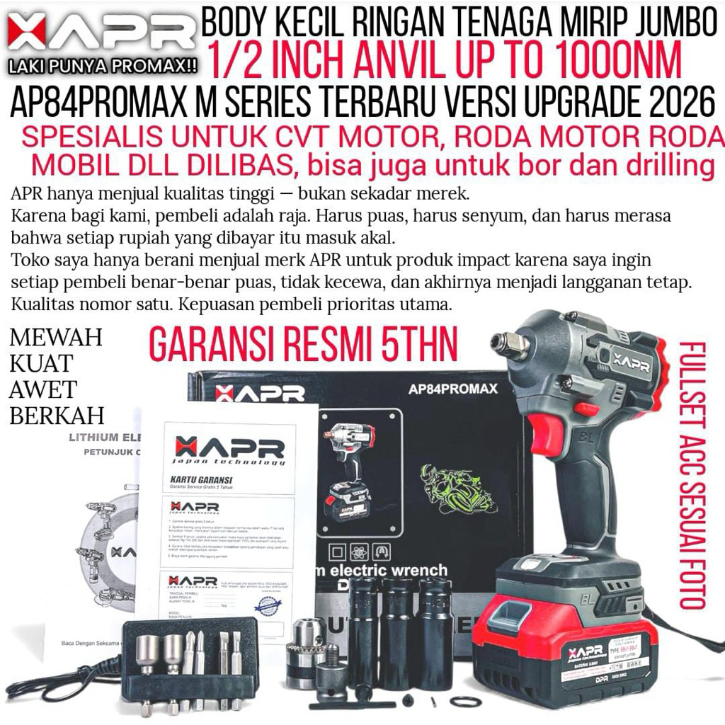 X_APR AP84PROMAXM / AP84PROMAX+ / AP126PROMAX+ IMPACT WRENCH 1000NM ORIGINAL GARANSI RESMI