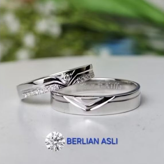 Cincin Couple Nikah Emas Putih 10K Berlian Asli – Cincin Kawin Pasangan Elegan