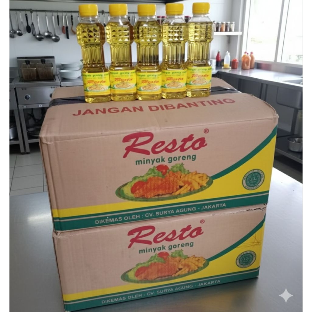MINYAK GORENG PREMIUM 250 ML MERK RESTO BOTOL KECIL 1 KARTON = 48 PCS