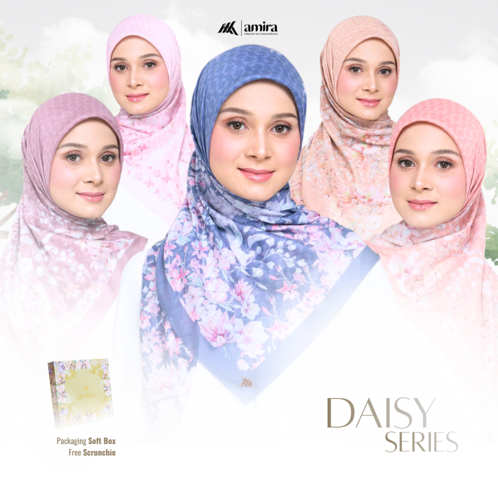 Amira - DAISY Voal Printing Motif Hijab Segiempat Lasercut Premium Square Free Box