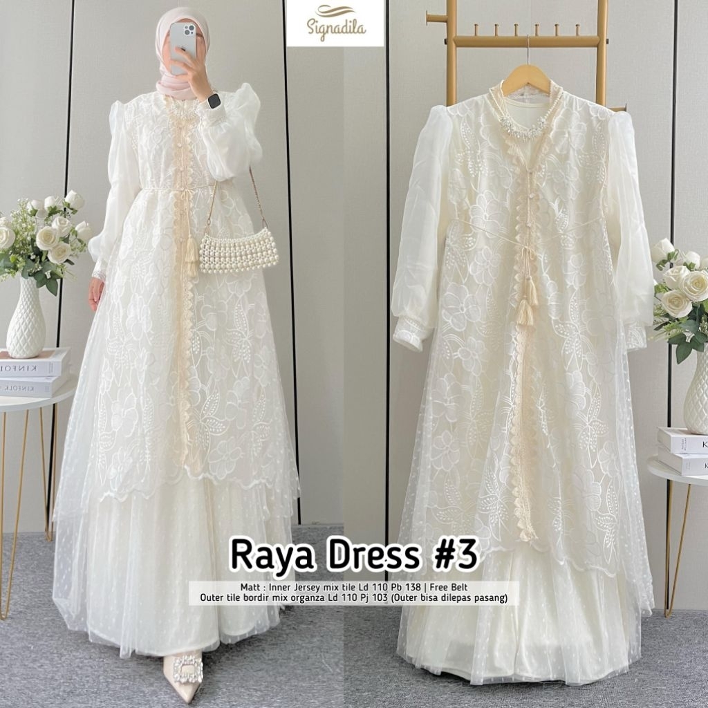 Raya Dress 3 Wanita | Dress Muslimah Pesta Inner Jersey + Outer Tile Bordir Organza | Dress Elegan B