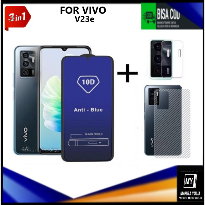 Promo Paket 3in1 Tempered Glass Anti Blue Light Vivo V23e V23e 5G Full Cover Anti Radiasi Cahaya Ant