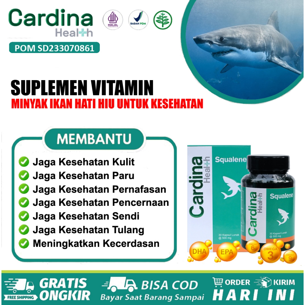 Cardina Squalene Oil Omega 3 BPOM Halal 30 Softgel