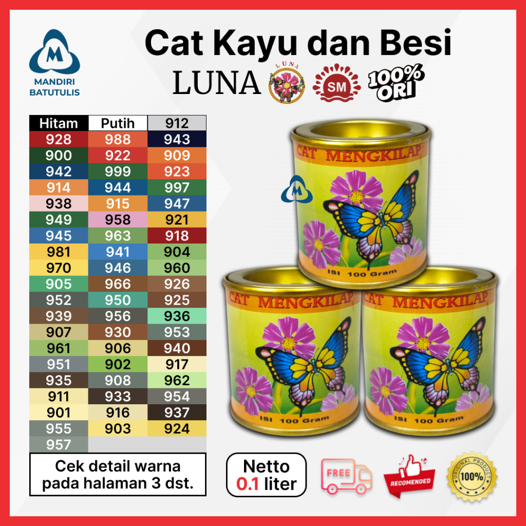 Cat Kayu Besi Mengkilap LUNA Minyak 0.1 liter 100gram Cat Kaleng Kecil
