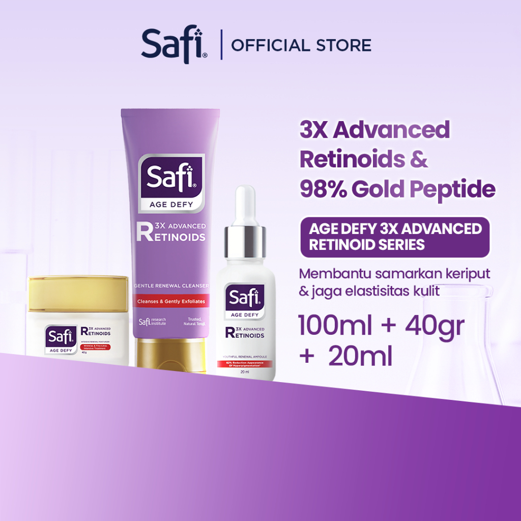 [Paket Lengkap Cleanser, Serum, Pelembap] Safi Age Defy 3X Advanced Retinoid Series (Cleanser 100gr,