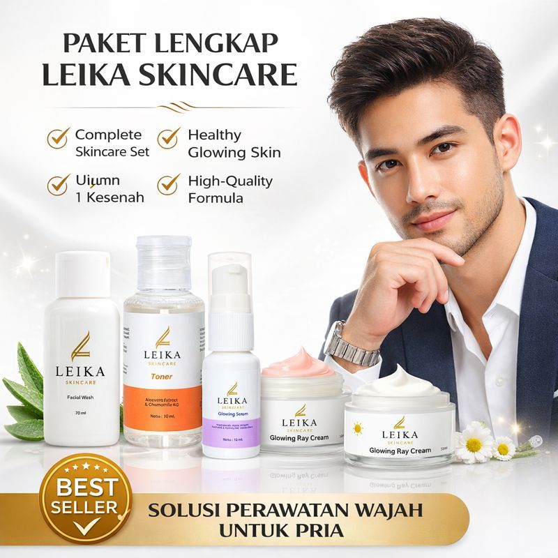 Paket Skincare Pria / Cowok Glowing Paket Skincare Paket Leika Skincare Paket 5 In 1 Leika Skincare