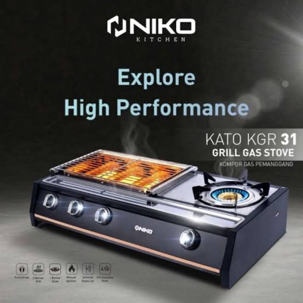 KOMPOR NIKO KATO KGR 31 KGR31 GAS PEMANGGANG GRILL GAS STOVE TUTUP TUNGKU KACA GLASS HEAVY DUTY KUAT