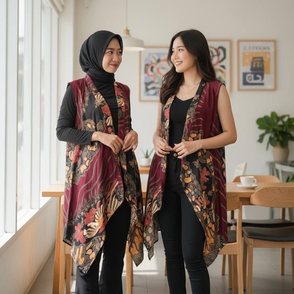 atasan cewek modern rompi oversize outer cewek fashion cewek long vest batik jumbo cantik murah