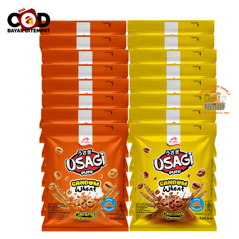 [ BERKAH ] Usagi Puff Gandum Wheat Caramel Coklat Renceng Isi 10 x 10gr Dua Kelinci Snack Cemilan An