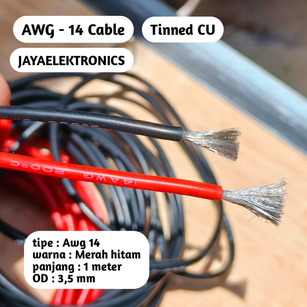 ( 1 Meter  ) Kabel AWG 14 Tinned CU Merah hitam lentur tahan arus tinggi - kabel Aki kabel RC batre