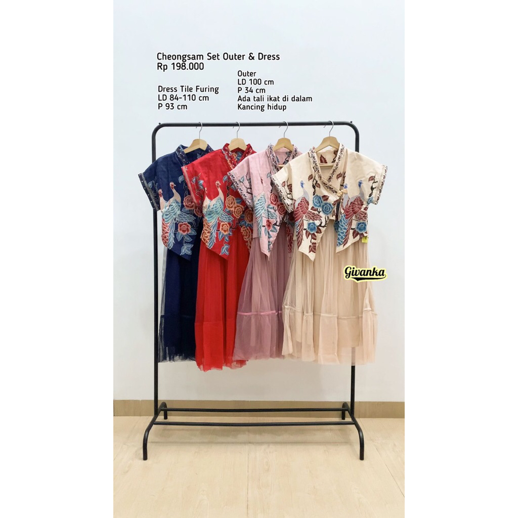 CHEONGSAM SET OUTER & DRESS // DRESS CHEONGSAM KOMBINASI TILE // CHEONGSAM BAHAN STRETCH // CHEONGSA