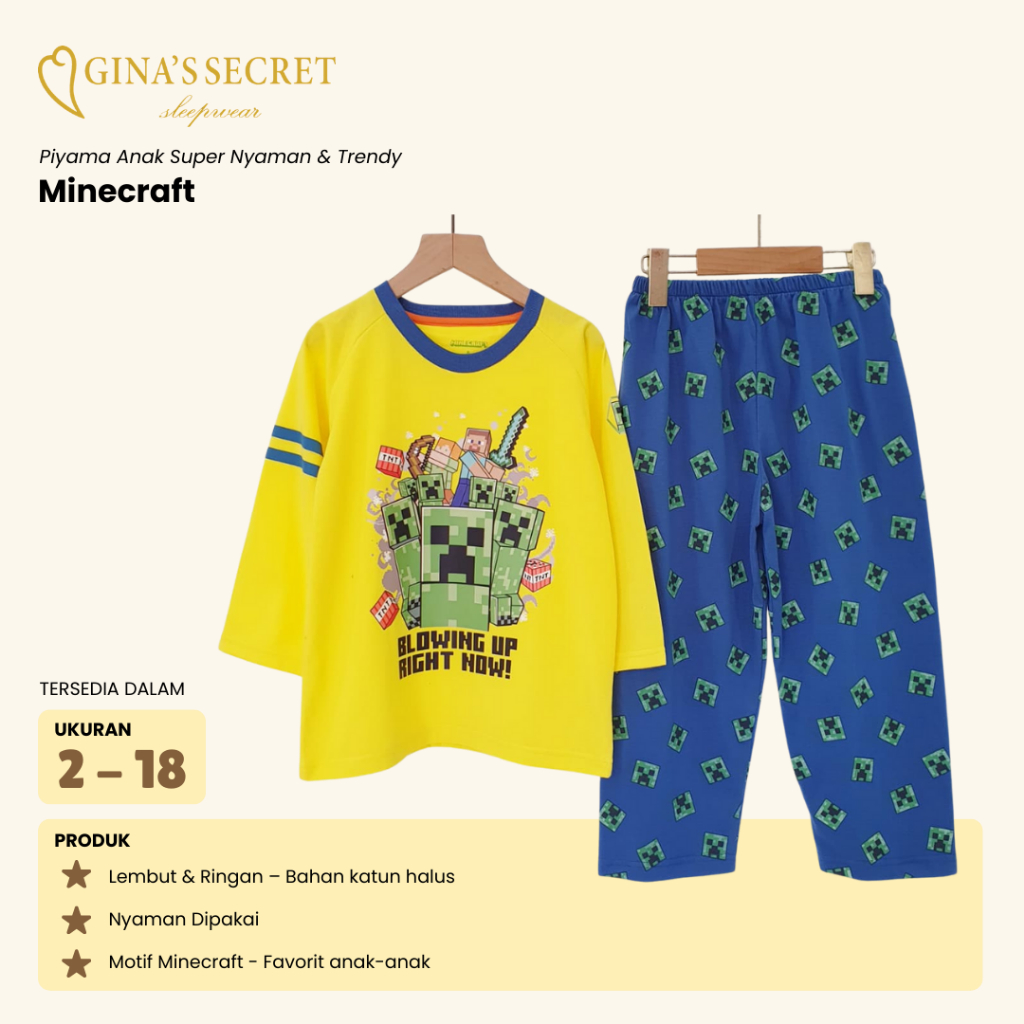 Baju Tidur Anak Laki // Minecraft - Gina's Secret - Size 2 -18