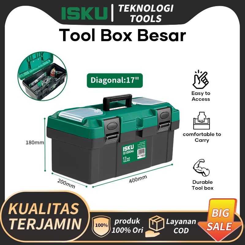 Isku Tool Box Besar 17Inch Bahan Pp Toolbox/kotak perkakas tool box/kotak tempat alat bengkel