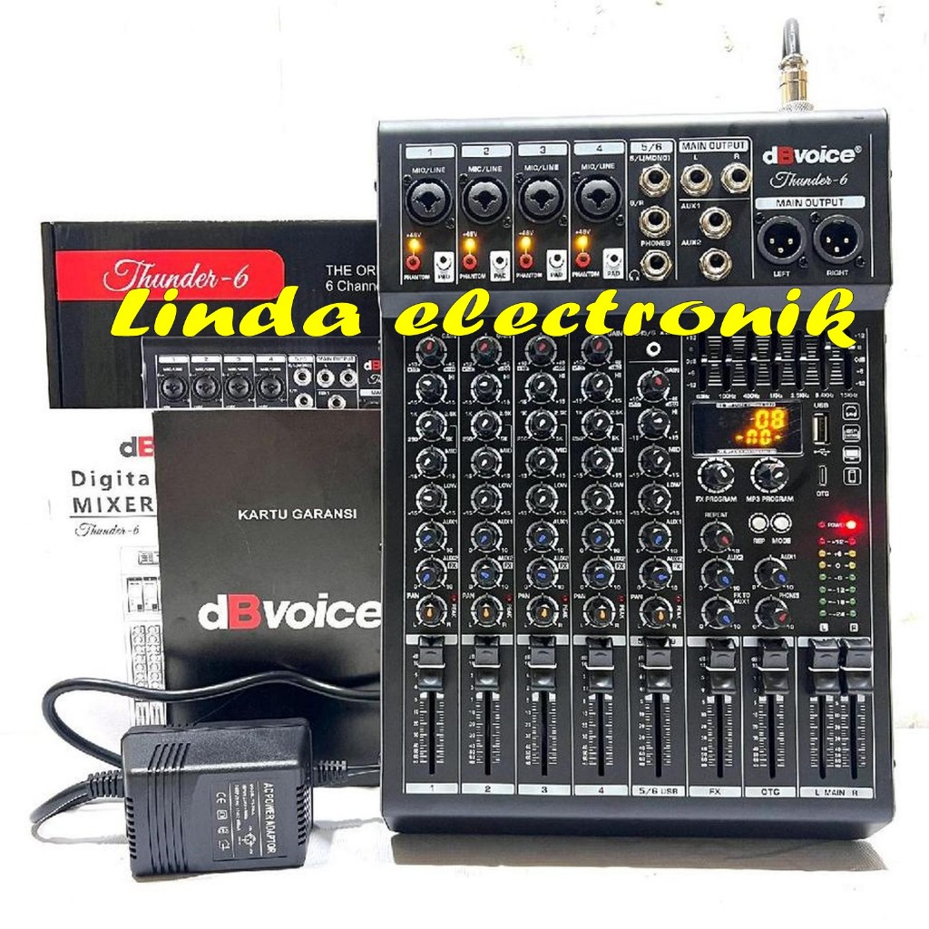 Mixer 6Ch dengan Dual Audio Interface USB-A dan USB-C dBvoice THUNDER-6