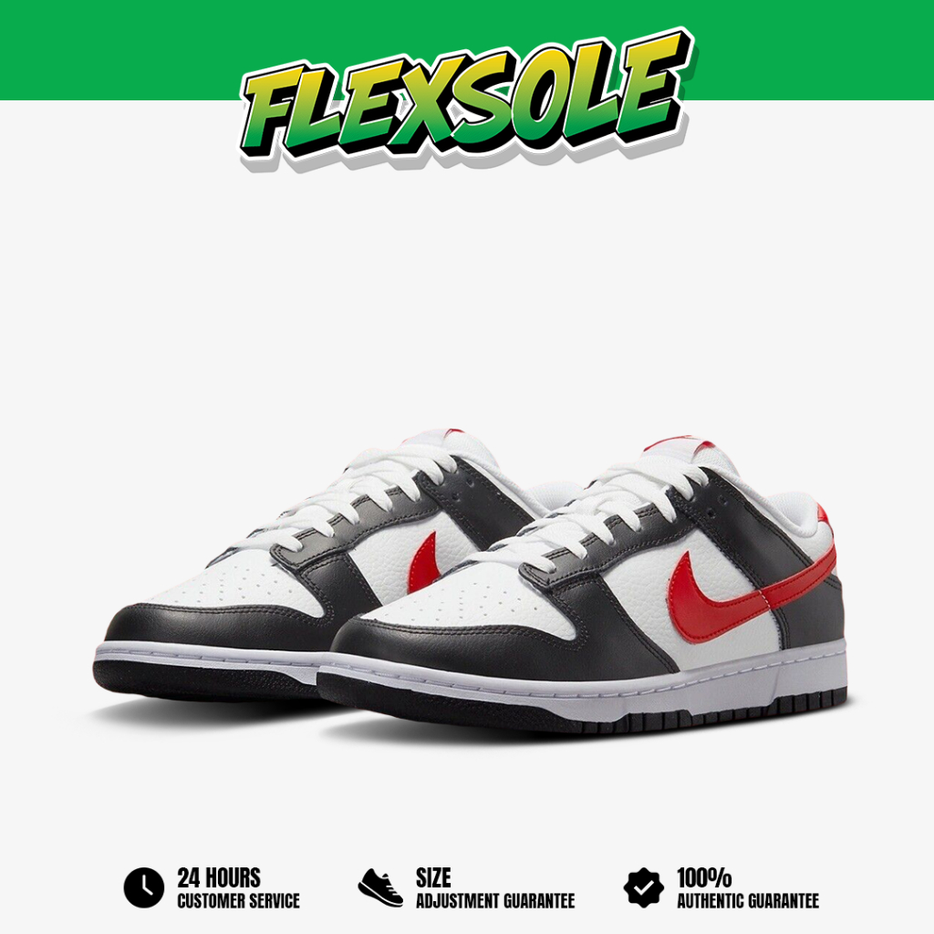 Nike Dunk Retro Low Panda Chile Red Swoosh Black White Red Authentic