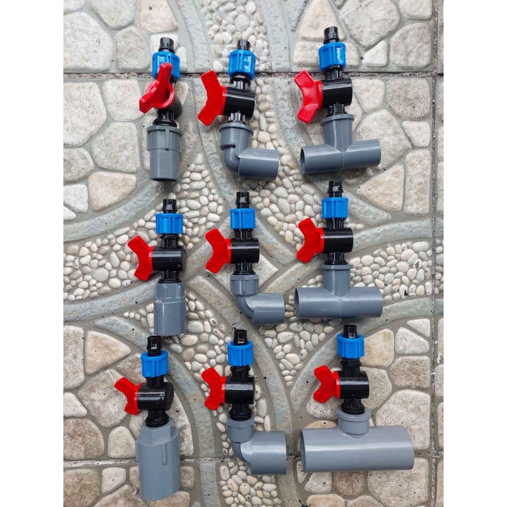 SET SAMBUNGAN PIPA PVC 1/2 3/4 1 INCH KE KONEKTOR KRAN SELANG 16MM ATAU 5/8INCH, SOCKET KNEE TEE DRA