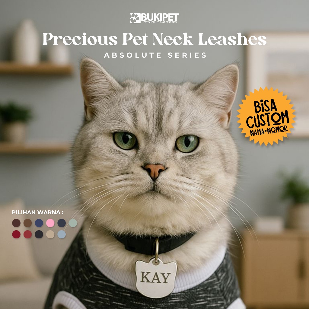 Kalung Kucing Custom Nama Kulit Sintetis Bahan Akrilik – Bukipet Precious Pet Necklace Series 1