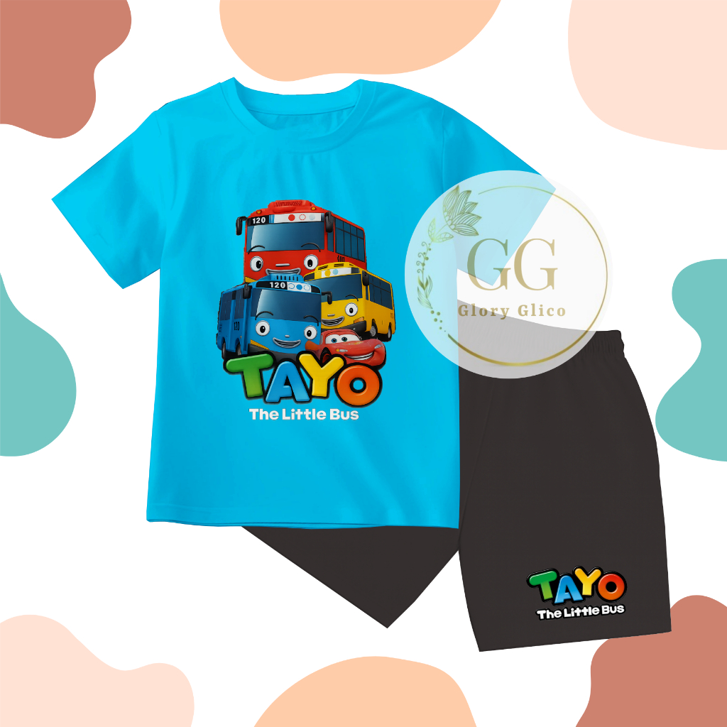 GG Setelan Anak Celana Hitam  Cowok Cewek Gambar Tayo Lightning