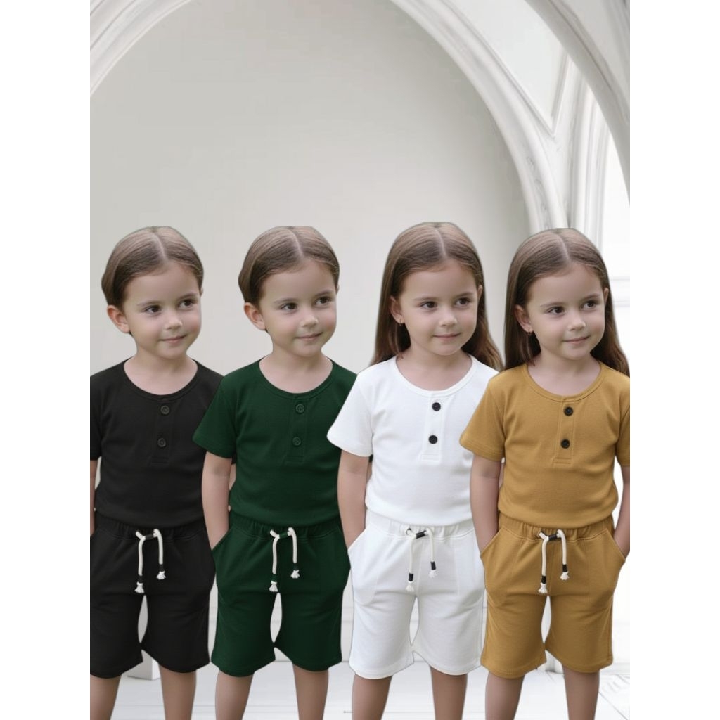 (3setel)Baju Setelan Kiano Polos Anak Perempuan Dan Laki-Laki Usia 1-6 Tahun Bahan Babytery Premium