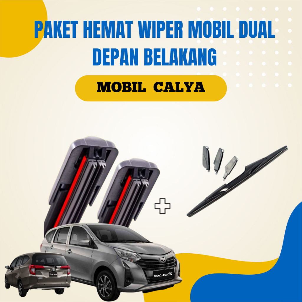 1 Set Wiper Mobil Dual Kaca Depan + Wiper Kaca Belakang Single Karet Khusus Toyota Calya