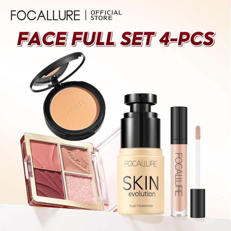 FOCALLURE 4PCS Professional Makeup Set Eyeshadow Palette Foundation Pressed Powder Concealer