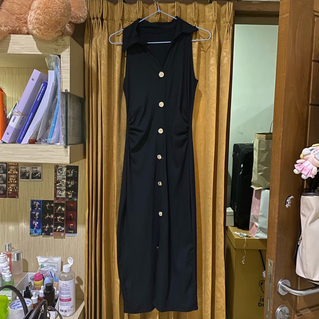 Virly Long Dress Black/Hitam fit body Preloved