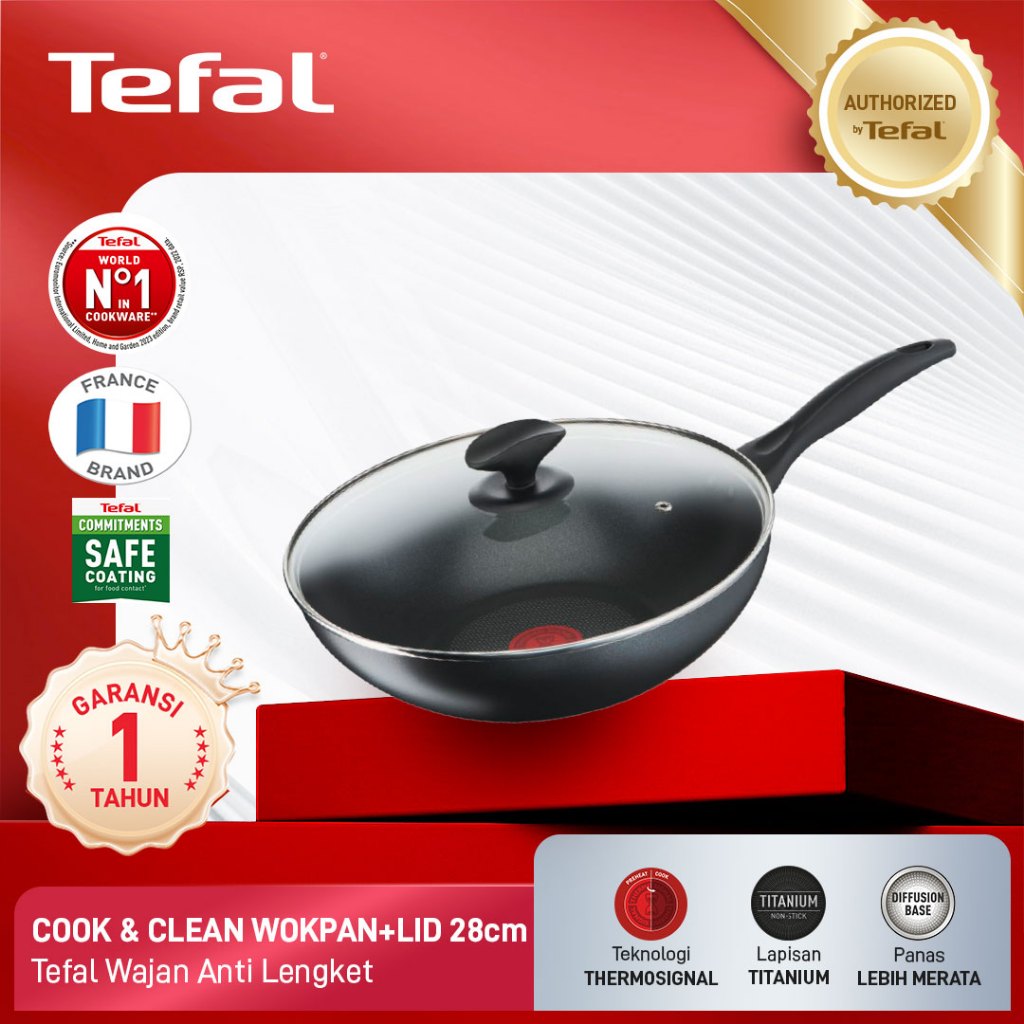 Tefal Cook and Clean Wokpan 28cm with Lid