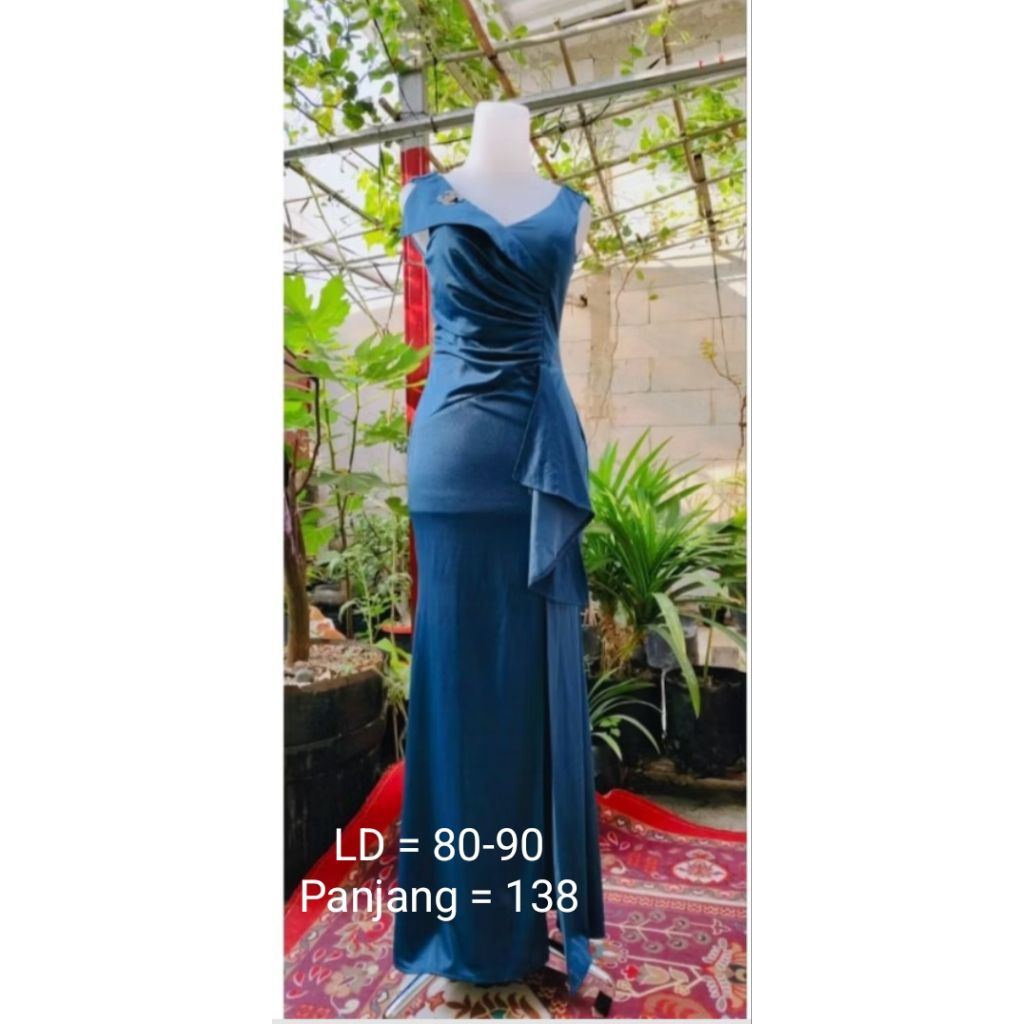 Gaun Pesta Mewah Biru Emerald