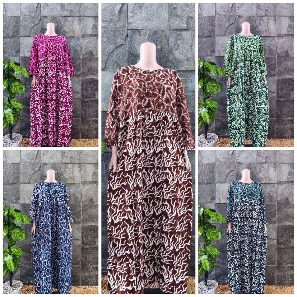 {Ld 128 CM} Daster Huza Batik Pekalongan ll S Wiru Oval T 7/8 Resl Jumbo Dress Busui Besar