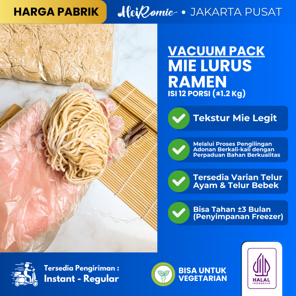 Pengiriman Regular [Vacuum Pack] - Mie Lurus Ramen Mentah Telur Isi 12 Porsi [Halal]
