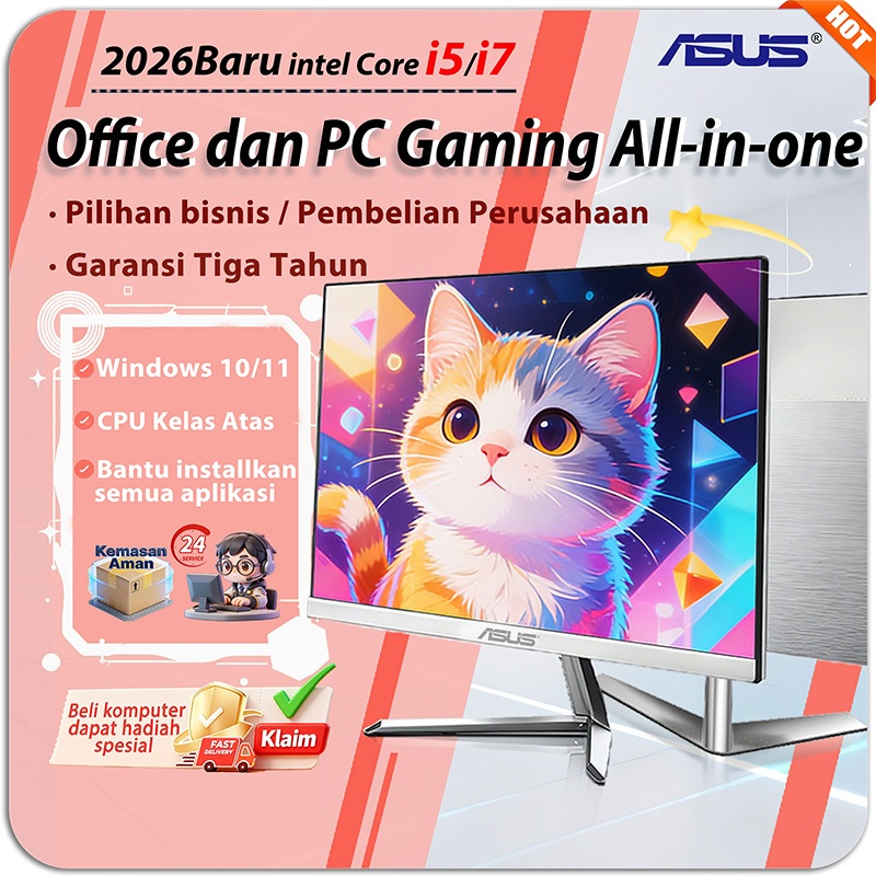 ASUS Komputer Full Set PC All-in-One Baru Prosesor Core i5/i7 RAM 8G/16G SSD 256/512G/1T 19/22/24 In