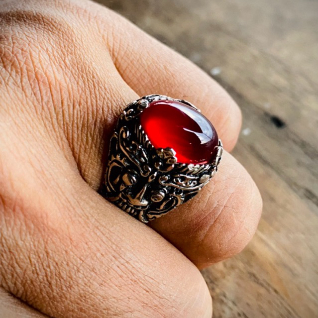 CINCIN BATU AKIK RED BARON RING BARONG BALI ALPAKA SUPER CUSTOM